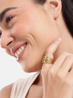 Carlton London - Gold Plated Sculptured Multi Band Wave Adjustable Ring