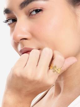 Carlton London - Gold Plated Textured Floral Adjustable Ring