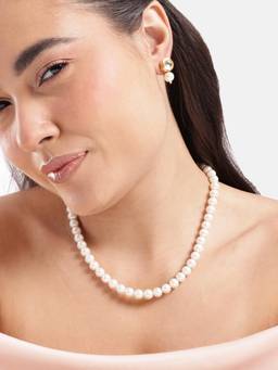 Carlton London - Gold-Plated Timeless Pearl Necklace with Earrings
