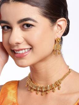 Carlton London - Gold Plated Filigree Necklace with Earrings