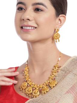 Carlton London - Gold-Plated Festive Floral Necklace Necklace With Earrings