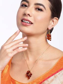 Carlton London - Gold-Plated Red Crystal Bead Necklace with Earrings