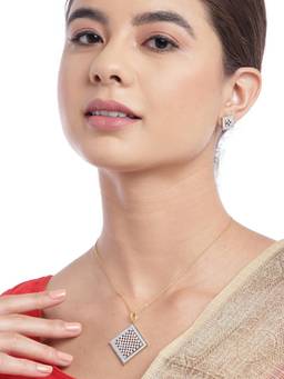 Carlton London - Gold Plated Statement Square Cz Necklace With Earrings