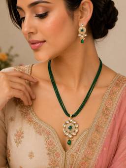 Opal Touch - Floral Enchanted Beaded Gold Plated Necklace with Earrings
