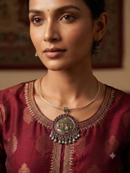 VENI - 92.5 Silver Plated Oxidized Necklace