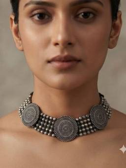 VENI - 92.5 Silver Plated Oxidized Necklace