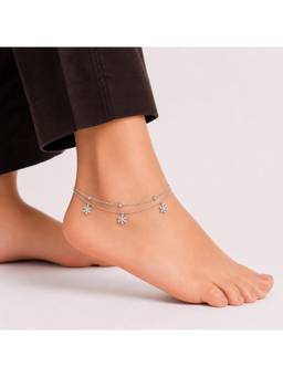 MINOUS - Silver Pretty Bloom Dual Chain Anklet