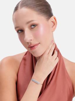 MINOUS - 925 Silver Sparkling Floral Cluster Open Cuff