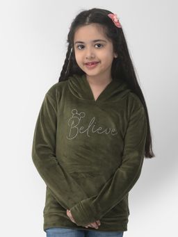 CRIMSOUNE CLUB - Girls Olive Velvet Believe Sweatshirt