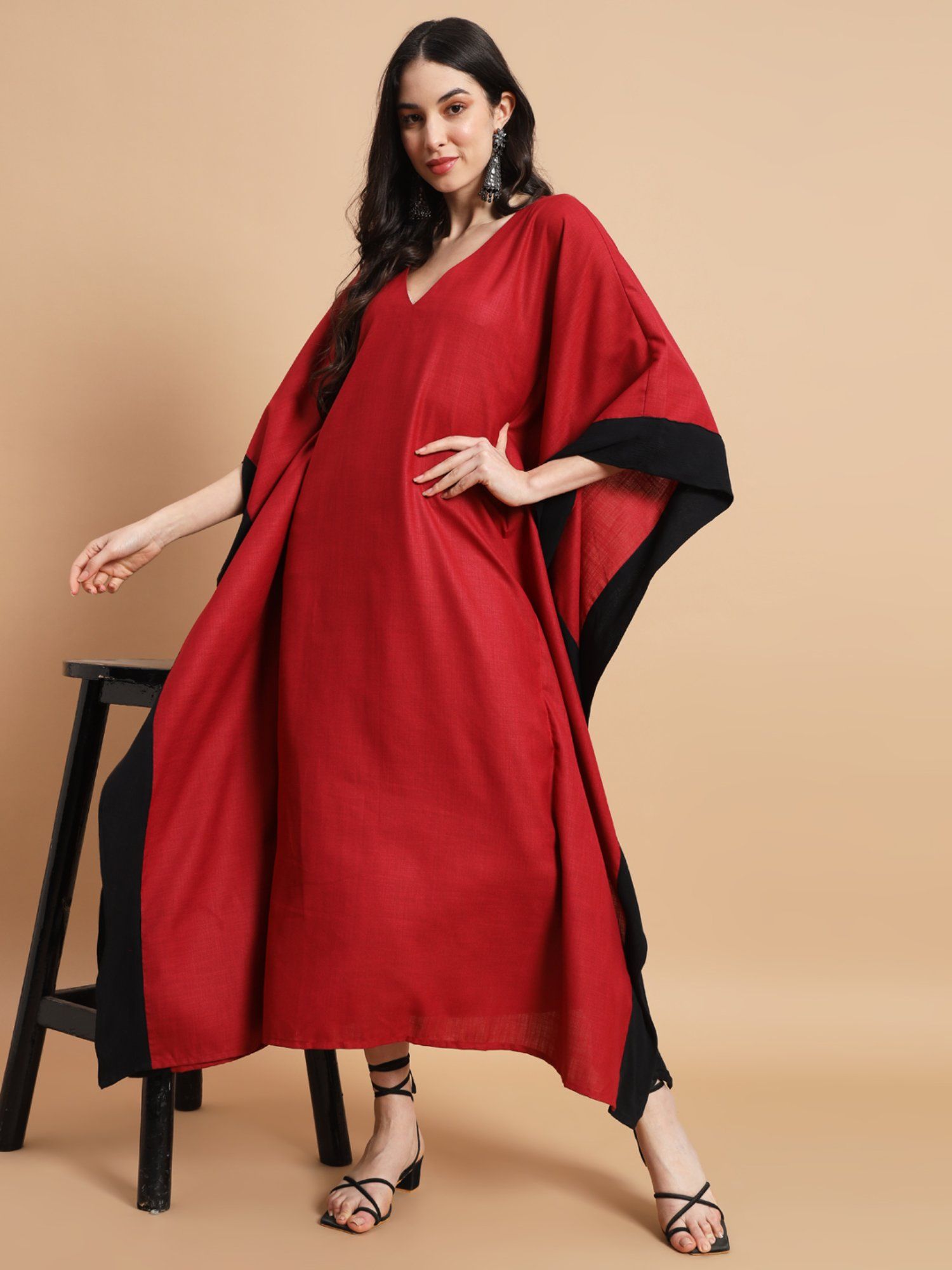 pinksky Red Kaftan With Contrast Edge-picture-30