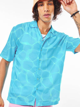 Bewakoof - Mens Aqua Printed Oversized Shirt
