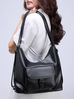 Twenty Dresses by Nykaa Fashion - Black Front Pocket Convertible Hobo Handbag For Women