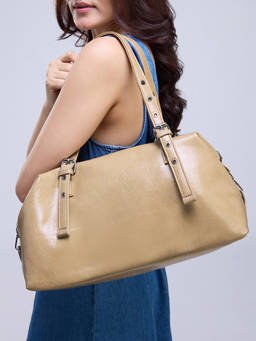 Twenty Dresses by Nykaa Fashion - Taupe Double Strap Eyelet Detail Handbag For Women