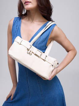 Twenty Dresses by Nykaa Fashion - Off White Belt Detail Handbag For Women
