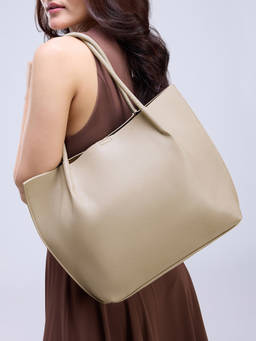 Twenty Dresses by Nykaa Fashion - Khaki Solid Tote Bag With Pouch For Women