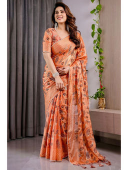 SGF11 - Orange Women Chiffon Silk Saree with Unstitched Blouse