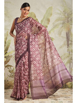 Suha - Purple Elegant Chanderi Cotton with Beautiful Printed Saree with Unstitched Blouse