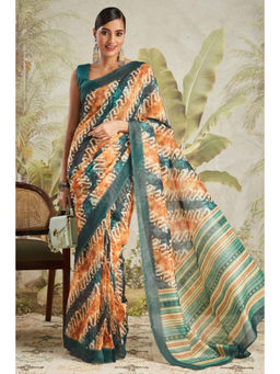 Suha - Mustard Elegant Chanderi Cotton with Beautiful Printed Saree with Unstitched Blouse