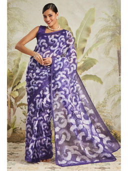 Suha - Purple Elegant Chanderi Cotton with Beautiful Printed Saree with Unstitched Blouse