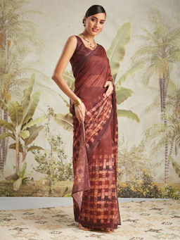Suha - Maroon Elegant Chanderi Cotton with Beautiful Printed Saree with Unstitched Blouse