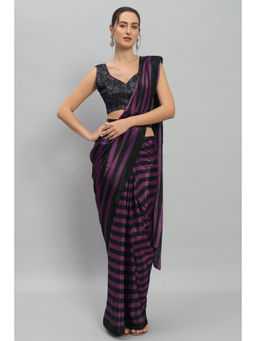 Suha - Purple Smooth Satin with Vibrant Stripe Pattern Saree with Unstitched Blouse