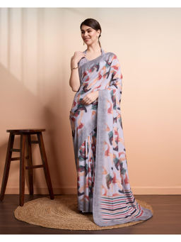 Suha - Multicolour Flowy Georgette with Beautiful Printed Saree with Unstitched Blouse