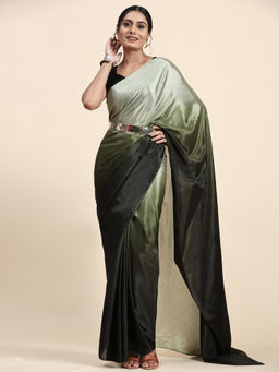 Suha - Green Colour Smooth Satin with Elegant Ombre Pattern Saree with Unstitched Blouse