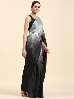 Suha - Grey Colour Smooth Satin with Elegant Ombre Pattern Saree with Unstitched Blouse