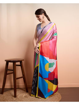 Suha - Pink Colour Trendy Satin with Abstract Prints Saree with Unstitched Blouse