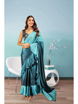 Suha - Blue Colour Elegant Satin with Ombre Pattern Saree with Unstitched Blouse