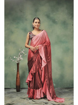Suha - Maroon Colour Elegant Satin with Ombre Pattern Saree with Unstitched Blouse