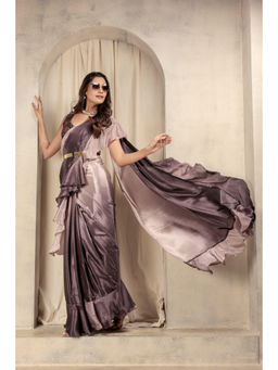 Suha - Purple Colour Elegant Satin with Ombre Pattern Saree with Unstitched Blouse