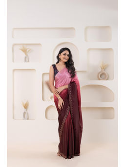 Suha - Maroon Colour Elegant Satin with Ombre Pattern Saree with Unstitched Blouse
