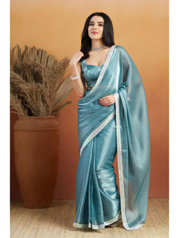 Suha - Blue Colour Luxurious Velvet Satin with Solid Pattern Saree with Unstitched Blouse