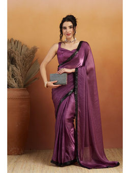 Suha - Purple Luxurious Velvet Satin with Solid Pattern Saree with Unstitched Blouse