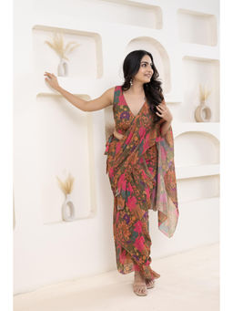 Suha - Yellow Crape with Delicate Floral Prints Saree with Unstitched Blouse