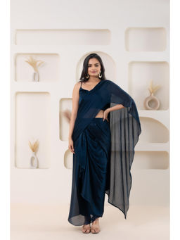 Suha - Blue Colour Elegant Crape with Solid Pattern Saree with Unstitched Blouse