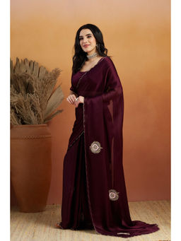 Suha - Purple Colour Lightweight Tissue with Solid Pattern Saree with Unstitched Blouse