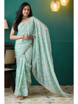 Suha - Blue Colour Elegant Organza with Printed Saree with Unstitched Blouse