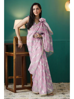 Suha - Pink Colour Elegant Organza with Printed Saree with Unstitched Blouse