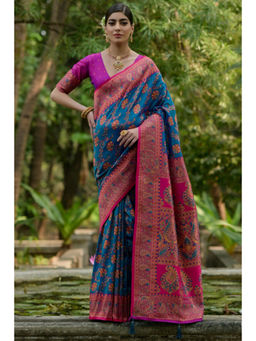 SGF11 - Blue Women Kanjivaram Soft Silk Handloom Saree with Unstitched Blouse