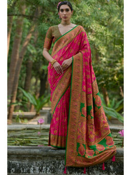 SGF11 - Pink Women Kanjivaram Soft Silk Handloom Saree with Unstitched Blouse