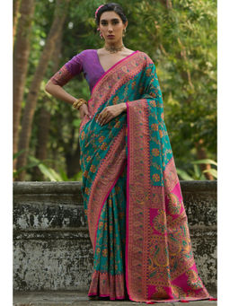 SGF11 - Rama Green Women Kanjivaram Soft Silk Handloom Saree with Unstitched Blouse