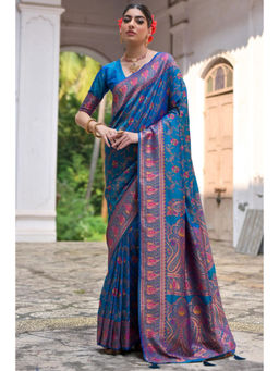 SGF11 - Blue Women Kanjivaram Soft Silk Handloom Saree with Unstitched Blouse