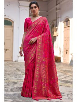 SGF11 - Pink Women Kanjivaram Soft Silk Handloom Saree with Unstitched Blouse