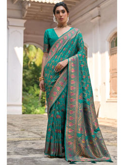 SGF11 - Rama Green Women Kanjivaram Soft Silk Handloom Saree with Unstitched Blouse
