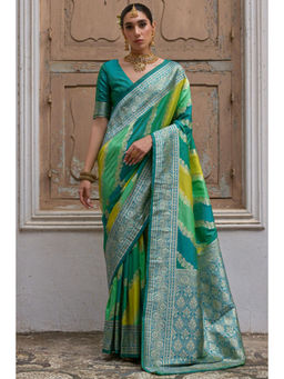 SGF11 - Green Women Kanjivaram Soft Silk Handloom Saree with Unstitched Blouse