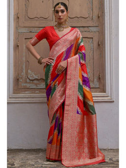 SGF11 - Red Women Kanjivaram Soft Silk Handloom Saree with Unstitched Blouse