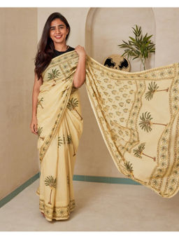 Rihaa - Cairo Beige Cotton Saree with Unstitched Blouse