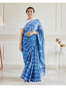 Rihaa - Champa Indigo Kota Doria Saree with Unstitched Blouse